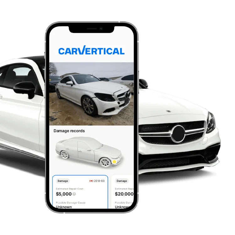 Ilustrace zprávy carVertical o poškození a automobilu